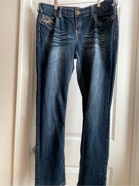 Rue21 Dark Wash Straight Leg Jeans with Whiskering